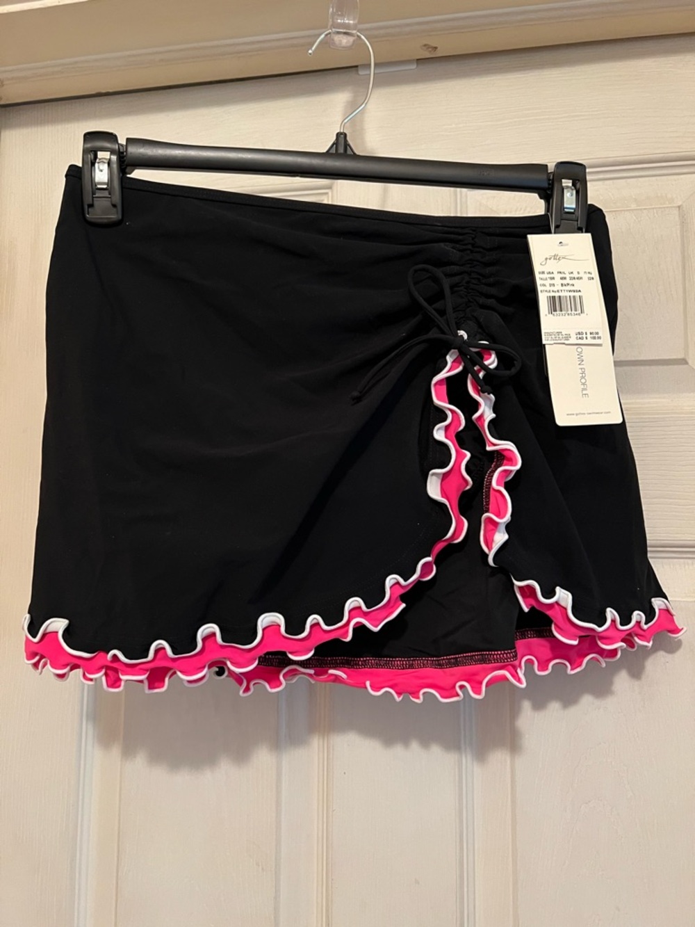 NWT Profile by Gottex Plus Black & Hot Pink Ruffle Swim Skort (panty attached)